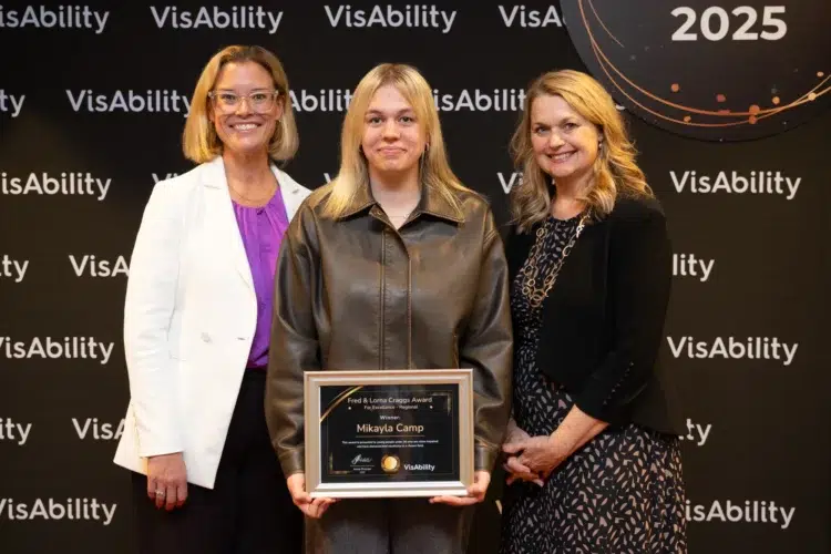 L-R: WA Disabilities Services Minister, Hannah Beazley; Mikayla Camp; VisAbility CEO, Anna Presser. Image: Western Australia Department of Education