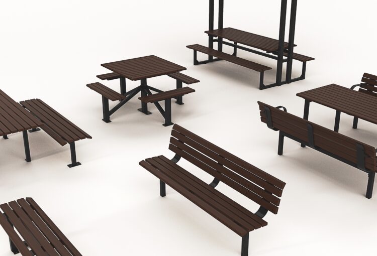 The new Acova range includes bench seating in three sizes, table settings, and sheltered seating options. Image: Felton Industries