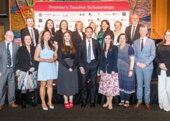 NSW Premier Chris Minns and Minister Courtney Houssos with the winners. Image: NSW Department of Education