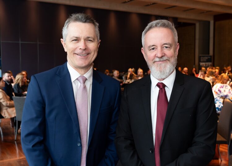 Federal Education Minister Jason Clare (left) with the Australian Secondary Principals' Association President Andy Mison at ASPA’s 2026 National Summit in Canberra last week. Image: Bradley Cummings.
