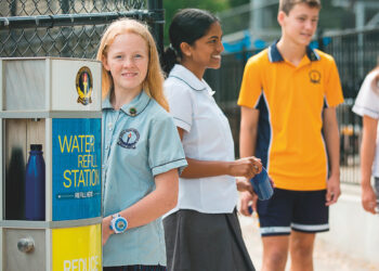 Model Farm High School has made the switch to Aquafil hydration stations. Image: Civiq