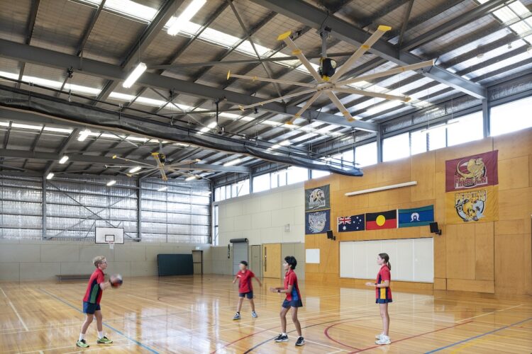 Jells Park Primary School's project demonstrates how airflow modelling and HVLS fan technology can be used to improve comfort in a standard school hall environment. Image: Big Ass Fans.