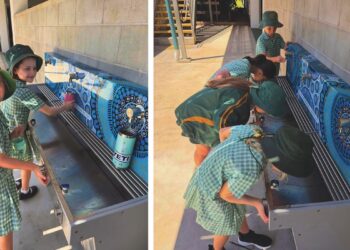 At Shorncliffe State School, the P&C stepped up and delivered a chilled Hydrobank that students immediately embraced. Image: Civiq.